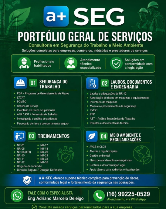 Portfólio geral de serviços A+SEG
